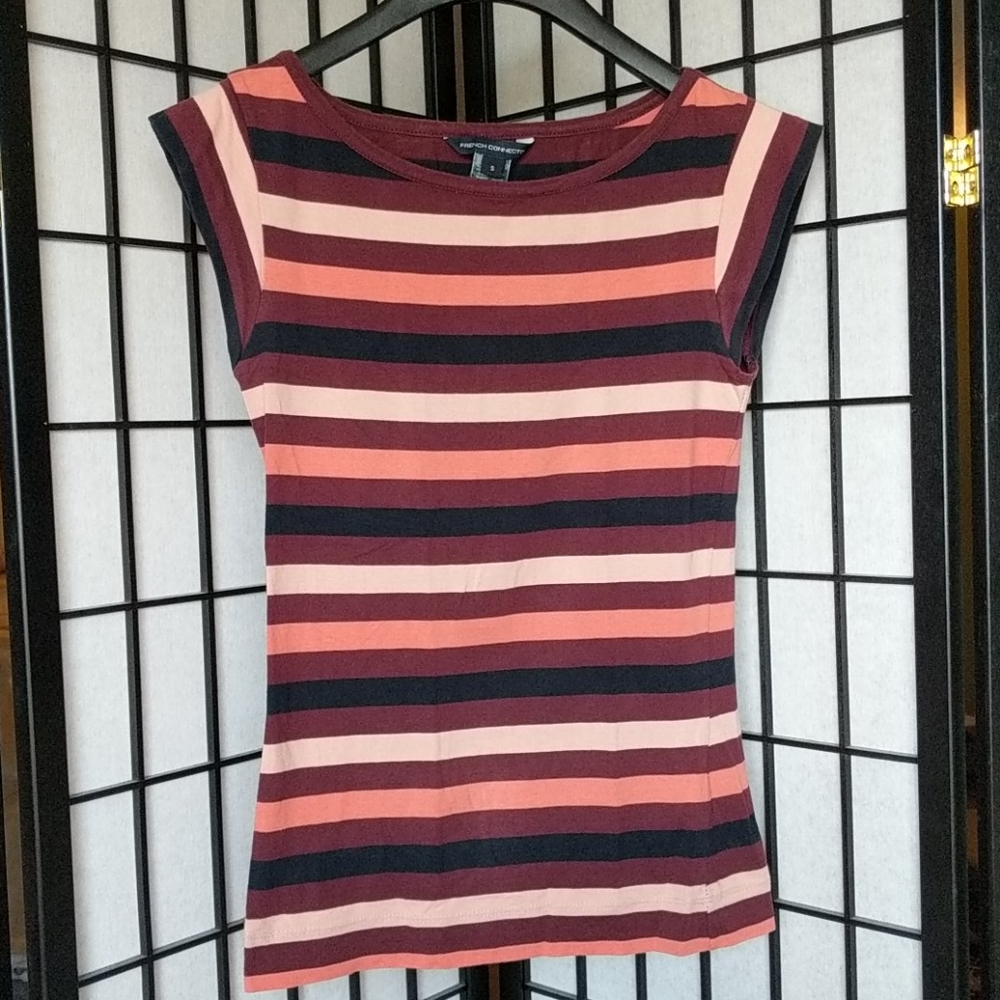 French Connection Striped Cap Sleeve Top